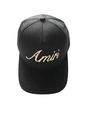 AMIRI Black Trucker Cap with Cream Script